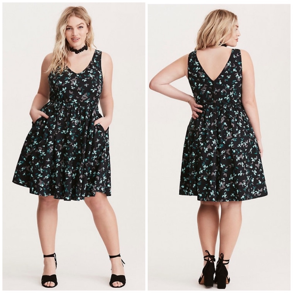 Torrid Butterfly Print Poplin V-neck Skater Dress
